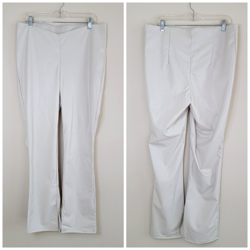 NWT H&M Divided faux leather cream split hem pants